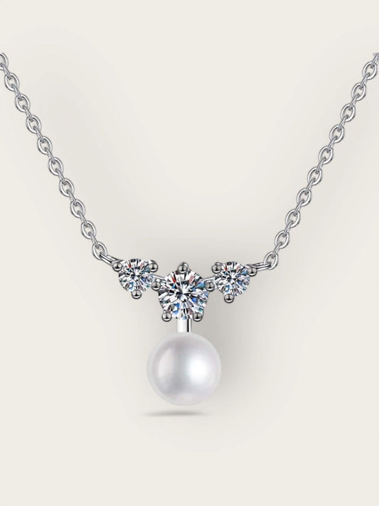 100% Jewelry Moissanite Necklace Natural Freshwater Pearl Versatile Pendant S925 Sterling Silver Necklace