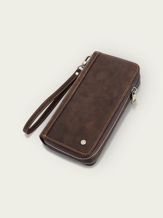 Contact'S Genuine Leather Men's Wallet Clutch Bag Card Holder Long Wallets Double Zipper Large Capacity Vintage Male Purses